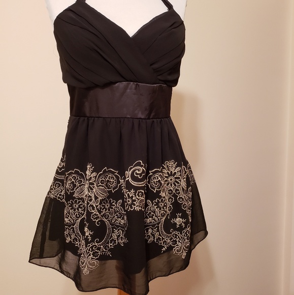 Charlotte Russe Tops - Black embroidered baby doll halter top